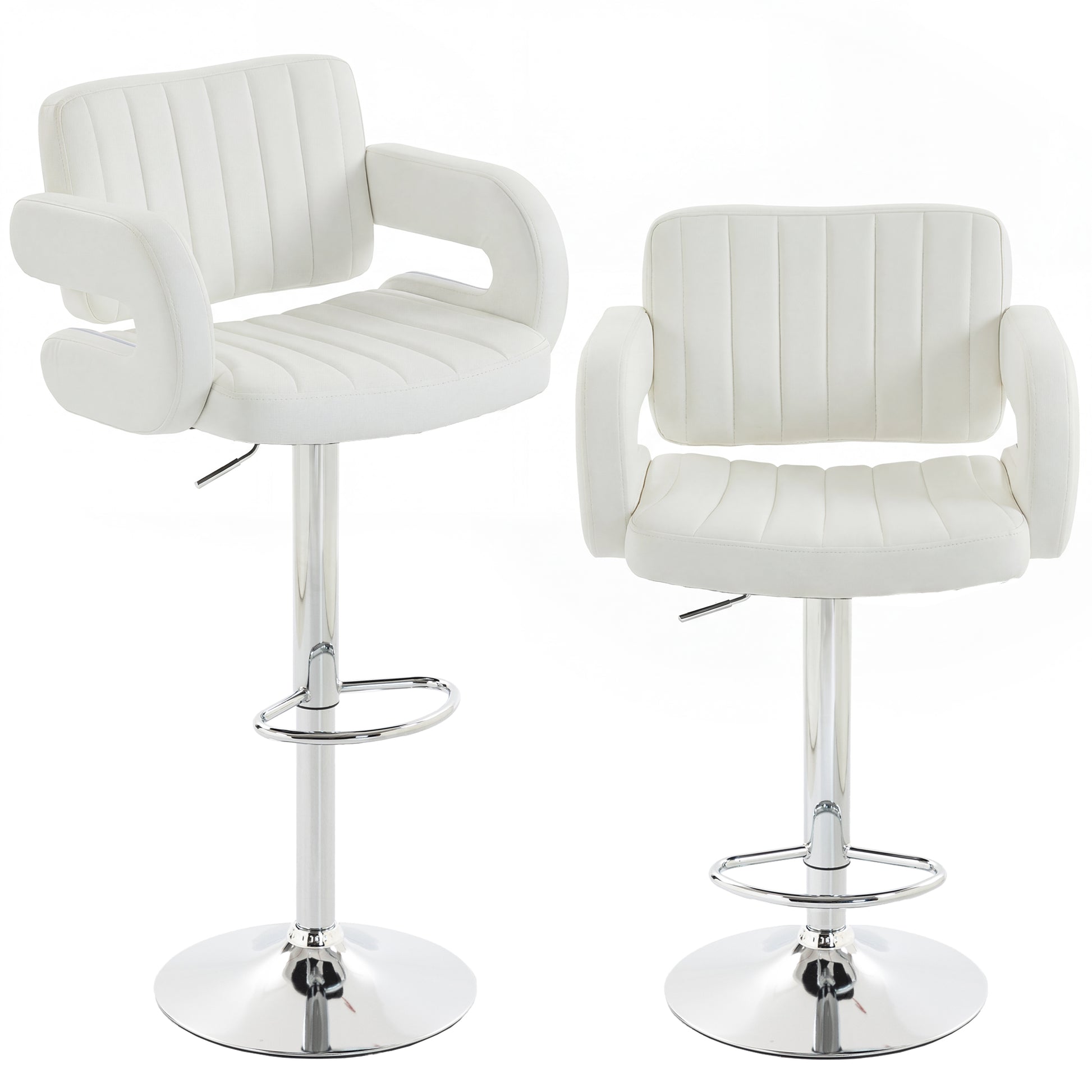 Photo of HOMCOM Bar Stools Adjustable Swivel Kitchen Chairs with Backrest Armrest Set of 2 PU Leather White in White colour on a white background