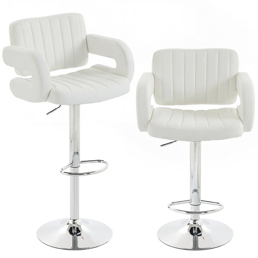 Photo of HOMCOM Bar Stools Adjustable Swivel Kitchen Chairs with Backrest Armrest Set of 2 PU Leather White in White colour on a white background