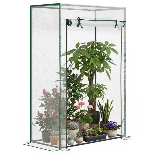 Photo of Outsunny Tomato Greenhouse with Roll-up Door, Mini Greenhouse with PVC Cover, Outdoor Grow House Small Green House for Yard, Balcony, Garden, 100 x 50 x 150cm, Transparent in Transparent colour on a white background