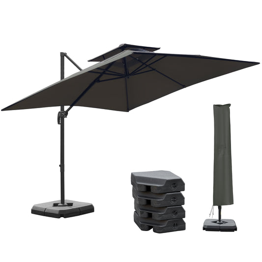 Photo of Outsunny Cantilever Parasol 360 Degree Rotation Angle Adjustment Outdoor Market Garden Umbrella - Dark Grey in Grey colour on a white background
