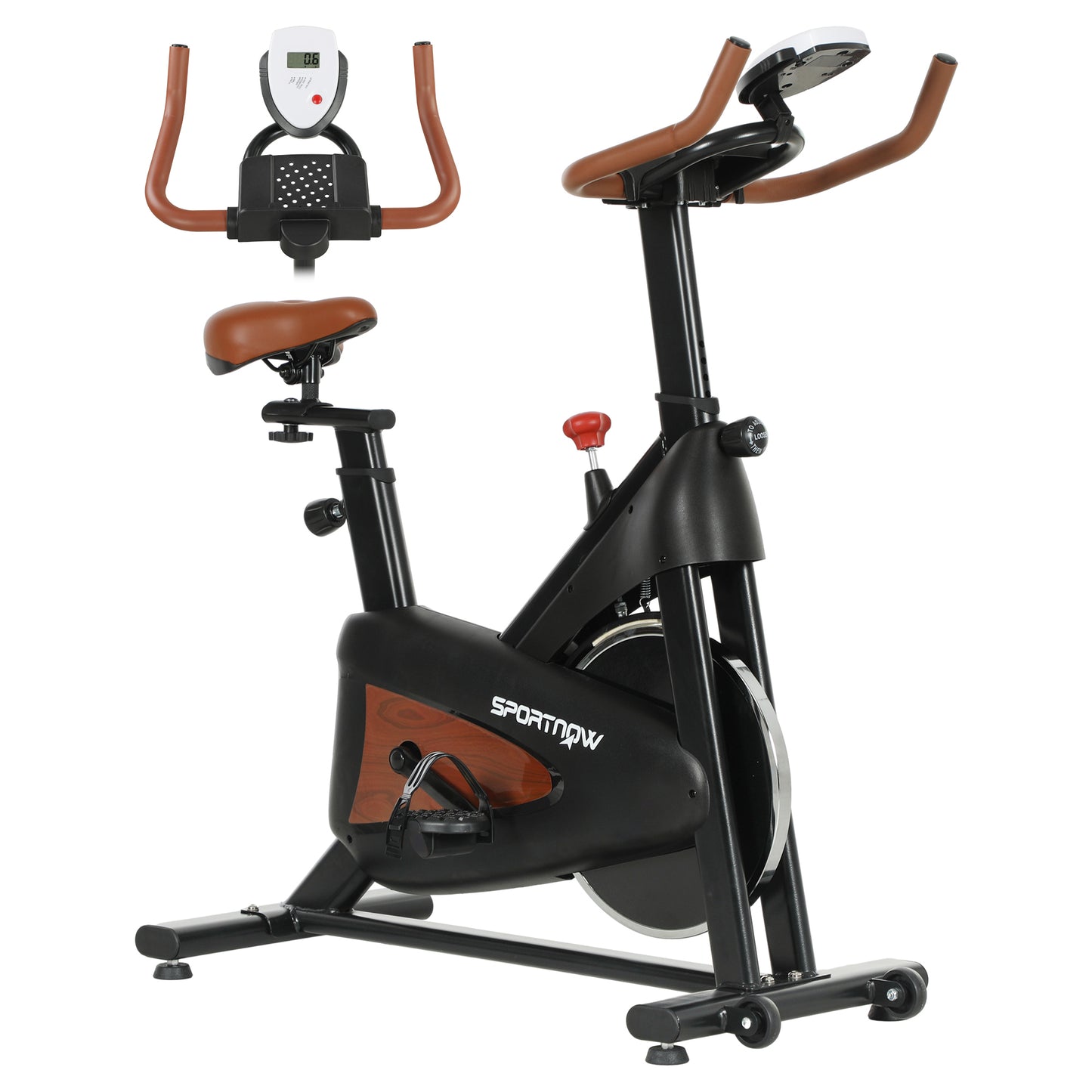 Photo of SPORTNOW Quiet Stationary Exercise Bike with Adjustable Resistance, Seat, Black in Black colour on a white background