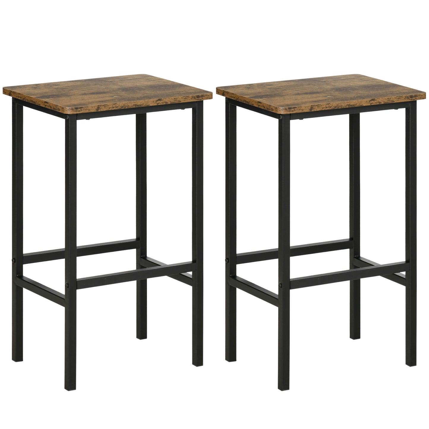 Photo of HOMCOM Industrial Bar Stools, Set of 2 Kitchen Breakfast Bar Chairs with Footrest, Counter Height Island Stools for Dining Area, Home Pub, Rustic Brown in Brown colour on a white background