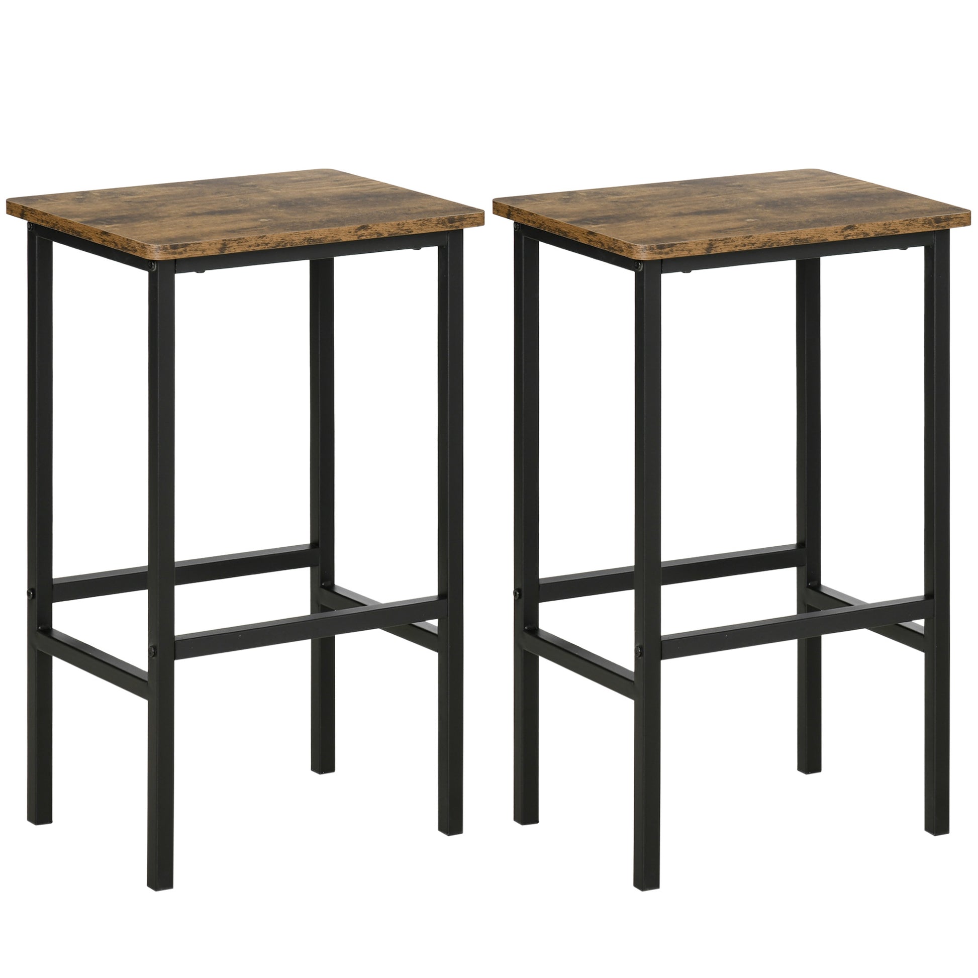 Photo of HOMCOM Industrial Bar Stools, Set of 2 Kitchen Breakfast Bar Chairs with Footrest, Counter Height Island Stools for Dining Area, Home Pub, Rustic Brown in Brown colour on a white background