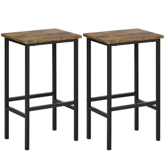 Photo of HOMCOM Industrial Bar Stools, Set of 2 Kitchen Breakfast Bar Chairs with Footrest, Counter Height Island Stools for Dining Area, Home Pub, Rustic Brown in Brown colour on a white background