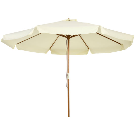 Photo of Outsunny 3.3(m) Patio Umbrella, Garden Parasol, Outdoor Sun Shade Canopy with 8 Bamboo Ribs, Ruffles and Wood Pole, Beige in Beige colour on a white background