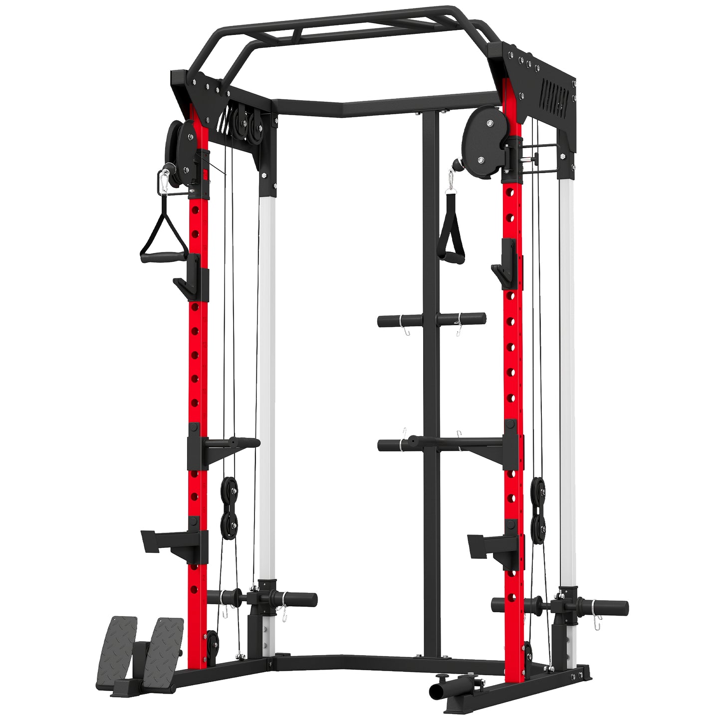 Photo of SPORTNOW Power Cage, Power Rack with Adjustable Cable Pulley System, Pull-Up Bar, Dip Station, Landmine in Landmine colour on a white background