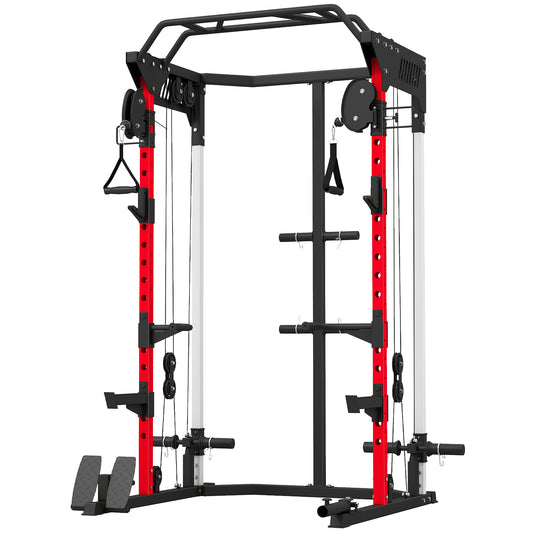 Photo of SPORTNOW Power Cage, Power Rack with Adjustable Cable Pulley System, Pull-Up Bar, Dip Station, Landmine in Landmine colour on a white background