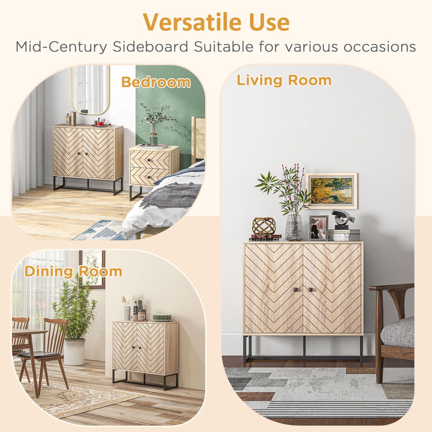 HOMCOM MDF 2-Tier Storage Cabinet Steel Frame Handles Tabletop Unique Home Style Organiser, 80H x 80L x 29.5Wcm-Oak