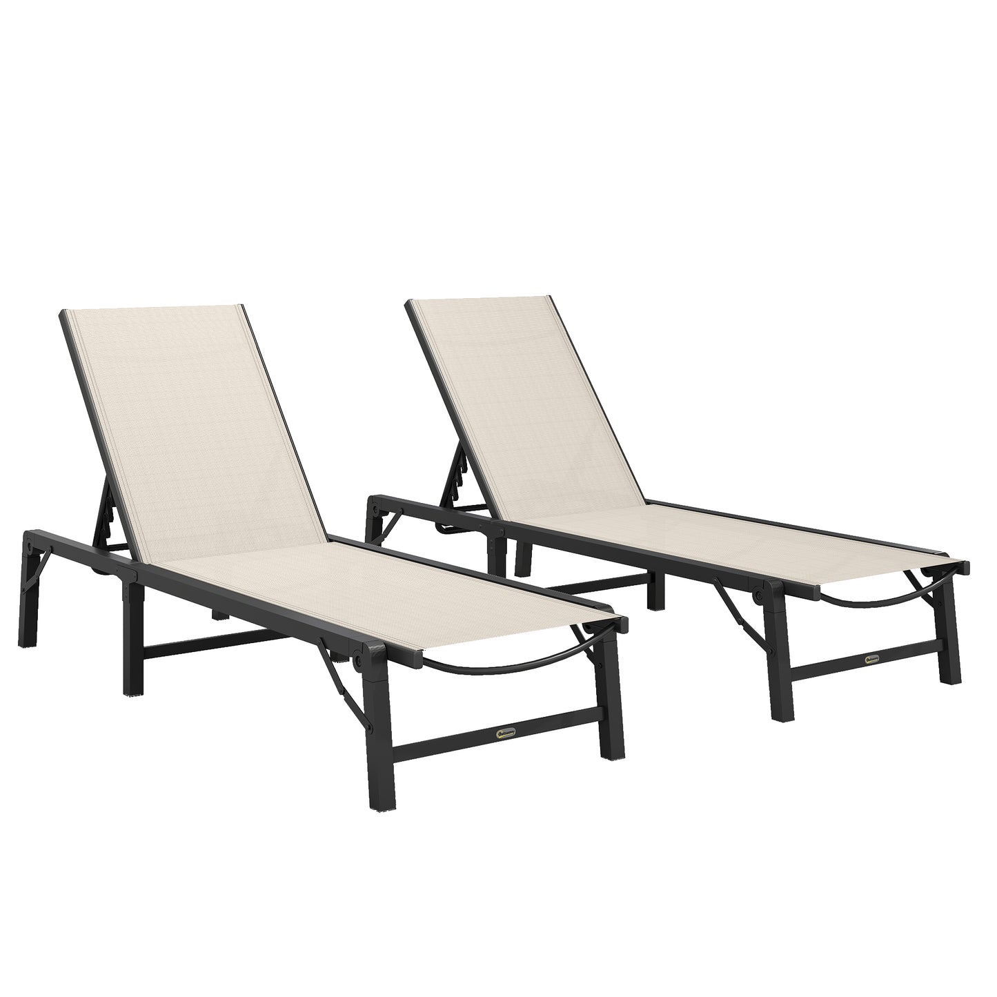Photo of Outsunny Folding Sun Lounger Set of 2, 5-Position Adjustable Reclining Garden Loungers, Garden Chaise Lounge Sunbed Recliner Chairs with Steel Frame for Beach, Porch, Patio, Camping, Khaki in Khaki colour on a white background