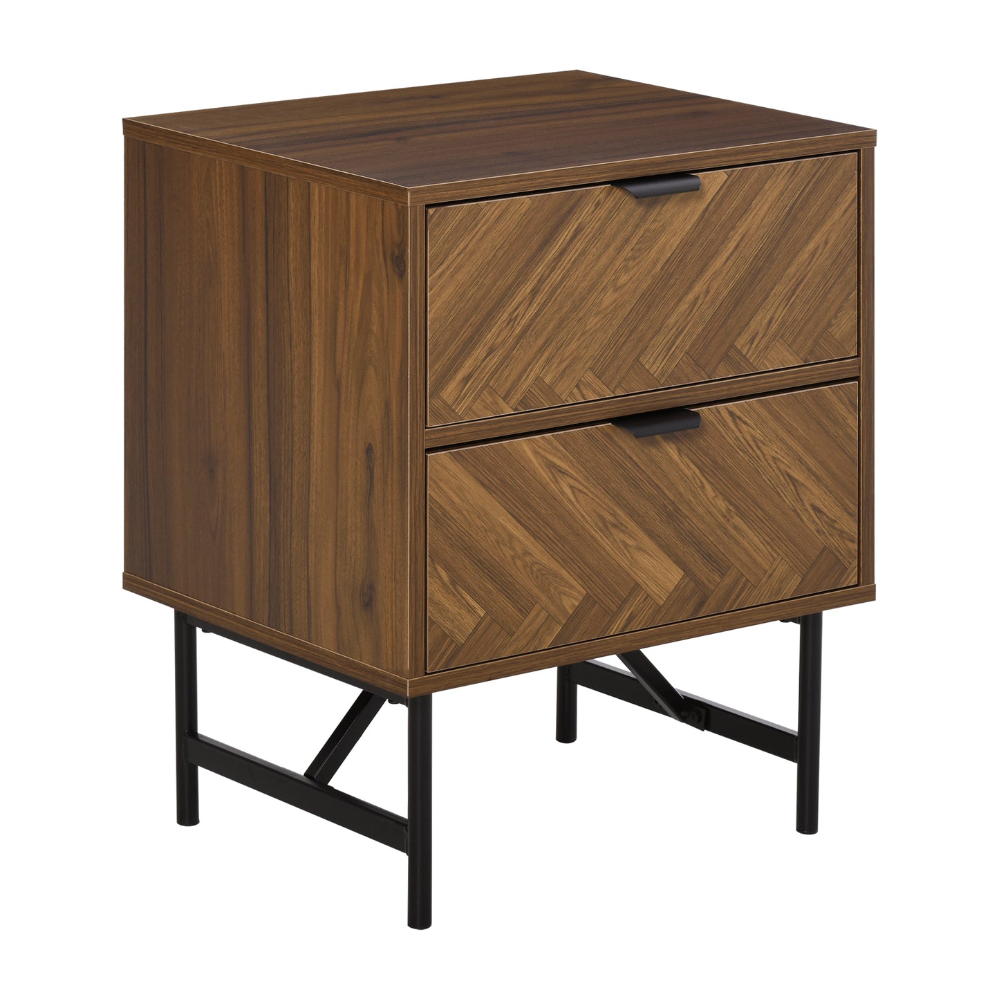 Photo of HOMCOM Bedside Table with Two Drawers, Side Cabinet Storage Unit with Metal Handles, Organisation Furniture for Living Room, Bedroom, Walnut Brown in Brown colour on a white background