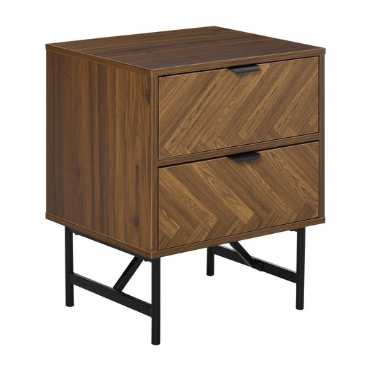 Photo of HOMCOM Bedside Table with Two Drawers, Side Cabinet Storage Unit with Metal Handles, Organisation Furniture for Living Room, Bedroom, Walnut Brown in Brown colour on a white background