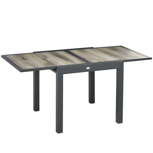 Photo of Outsunny Extending Garden Table, Outdoor Dining Table for 6, Aluminium Frame Rectangular Patio Table with Plastic Board Tabletop,80/160L x 80W x 75H cm, Beige in Beige colour on a white background
