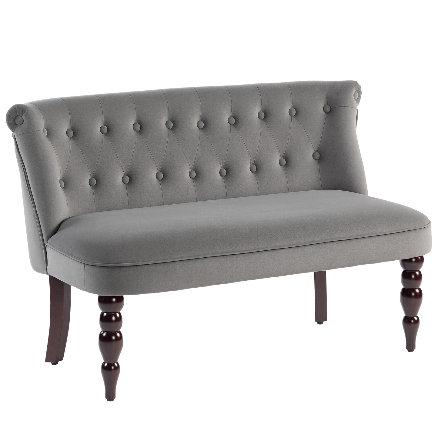 Photo of HOMCOM Velvet 2 Seater Sofa, Button Tufted Wingback Loveseat with Rubber Wood Legs for Living Room, Bedroom, Charcoal Grey in Grey colour on a white background