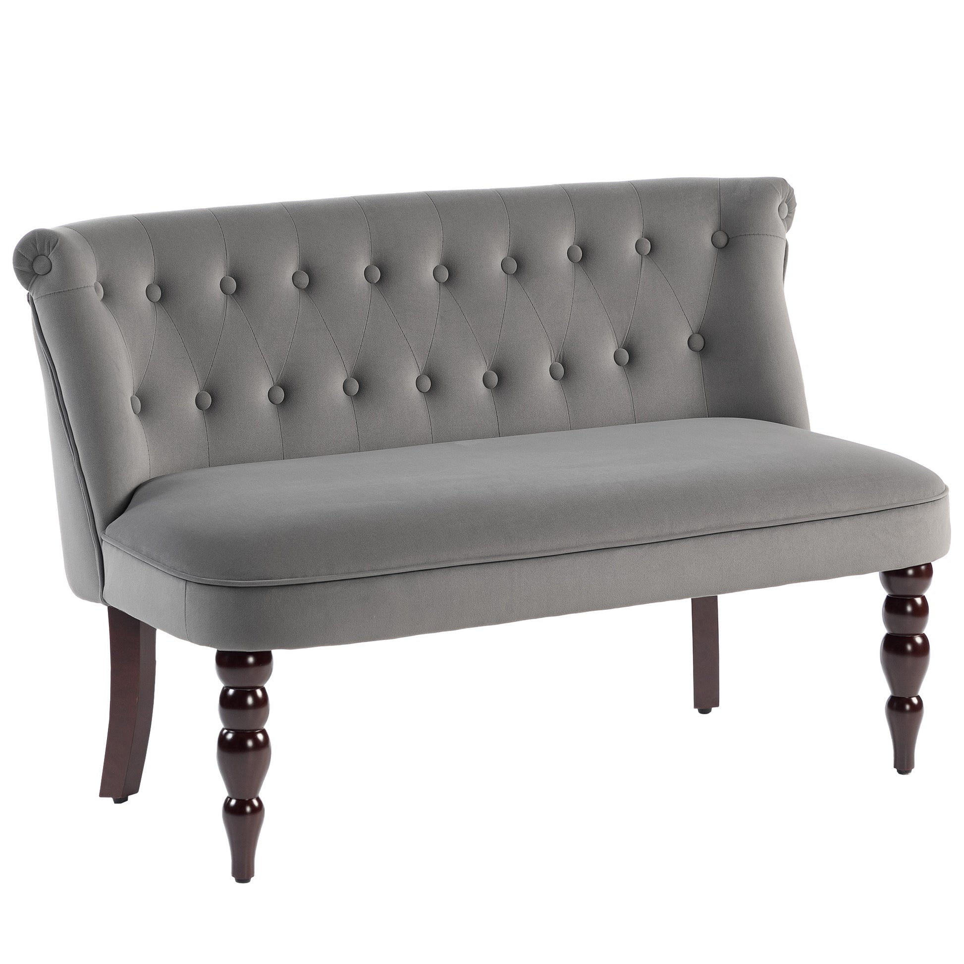 Photo of HOMCOM Velvet 2 Seater Sofa, Button Tufted Wingback Loveseat with Rubber Wood Legs for Living Room, Bedroom, Charcoal Grey in Grey colour on a white background