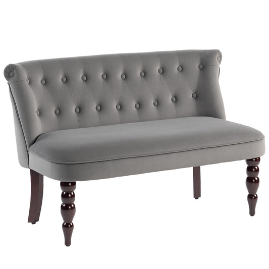 Photo of HOMCOM Velvet 2 Seater Sofa, Button Tufted Wingback Loveseat with Rubber Wood Legs for Living Room, Bedroom, Charcoal Grey in Grey colour on a white background