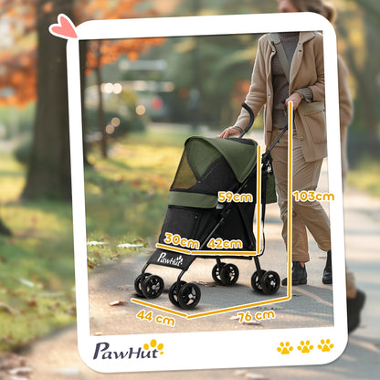 PawHut dog stroller shown with dimensions: 103 cm tall and 76 cm long