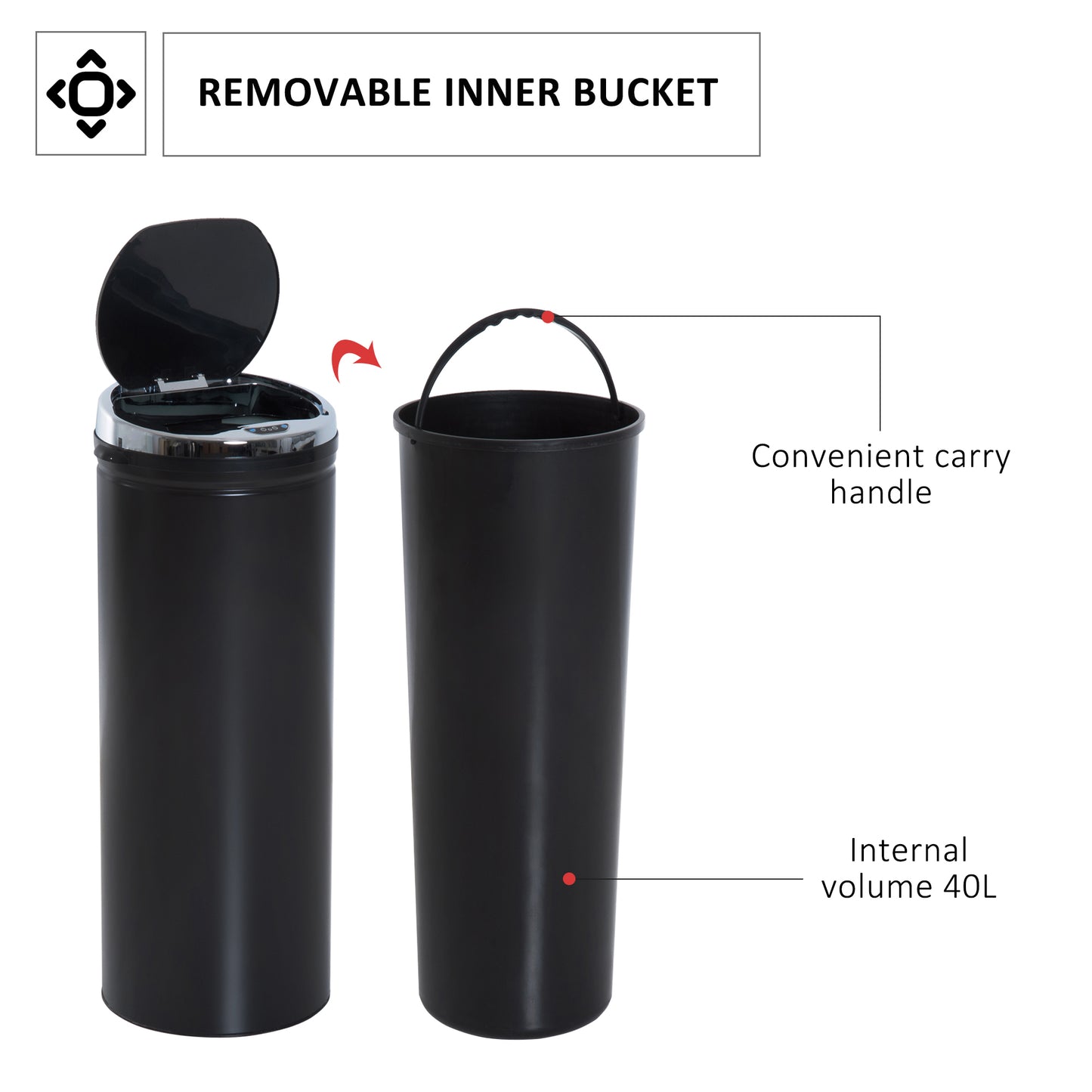 HOMCOM 50L Sensor Bin with Quiet Soft-Close Lid, Automatic Touchless Motion Sensor Rubbish Bin with Fingerprint Resistant, Stainless Steel for Hygienic Kitchen, Home Office Use, Black