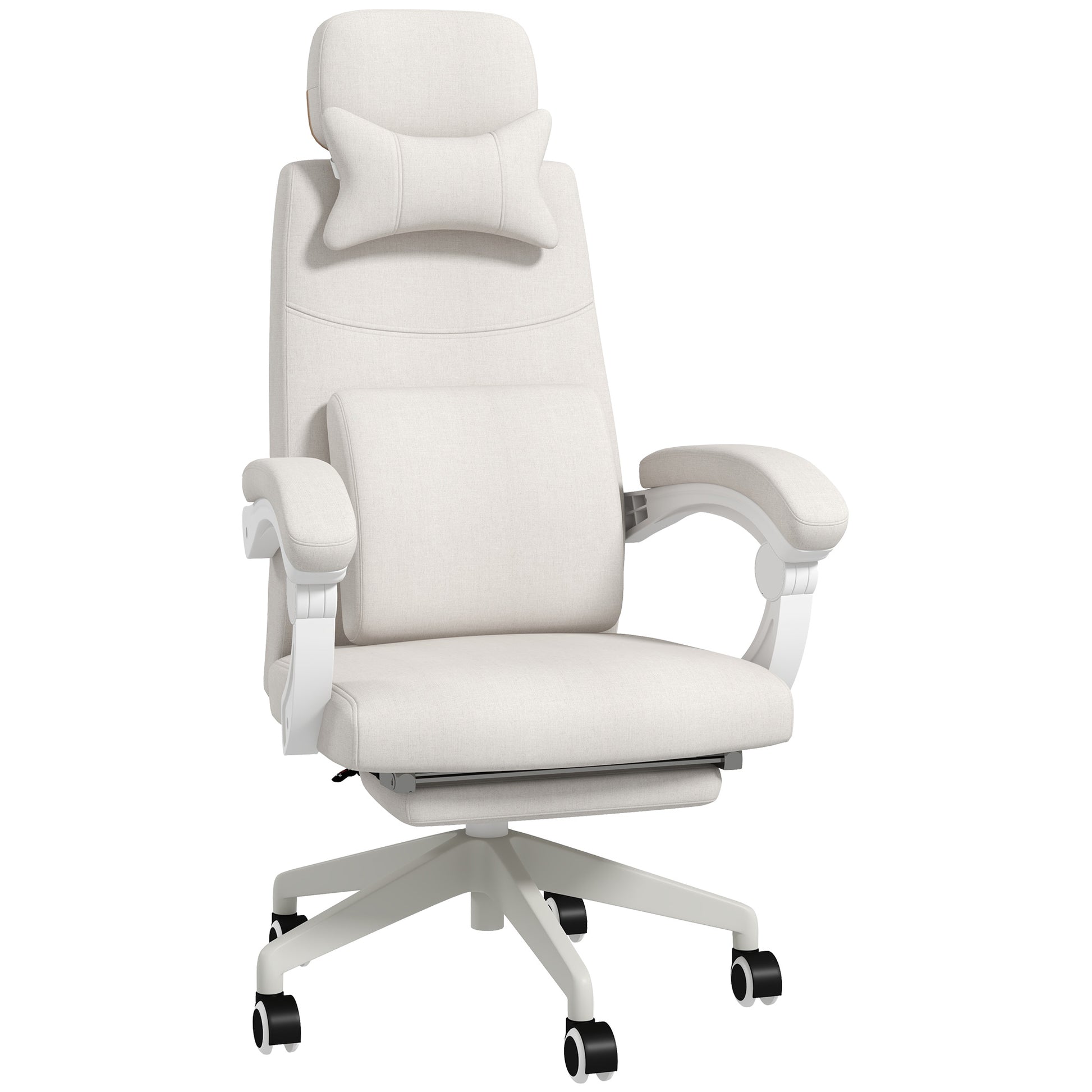 Photo of Vinsetto Linen-Look Office Chair, with 160° Reclining Back and Footrest - White in White colour on a white background
