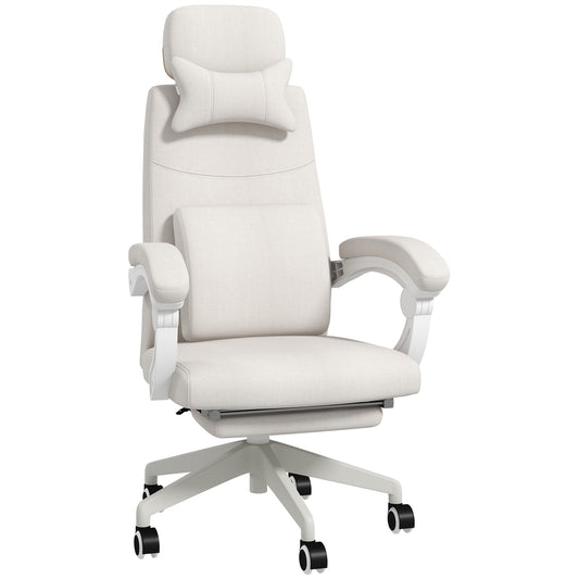 Photo of Vinsetto Linen-Look Office Chair, with 160° Reclining Back and Footrest - White in White colour on a white background