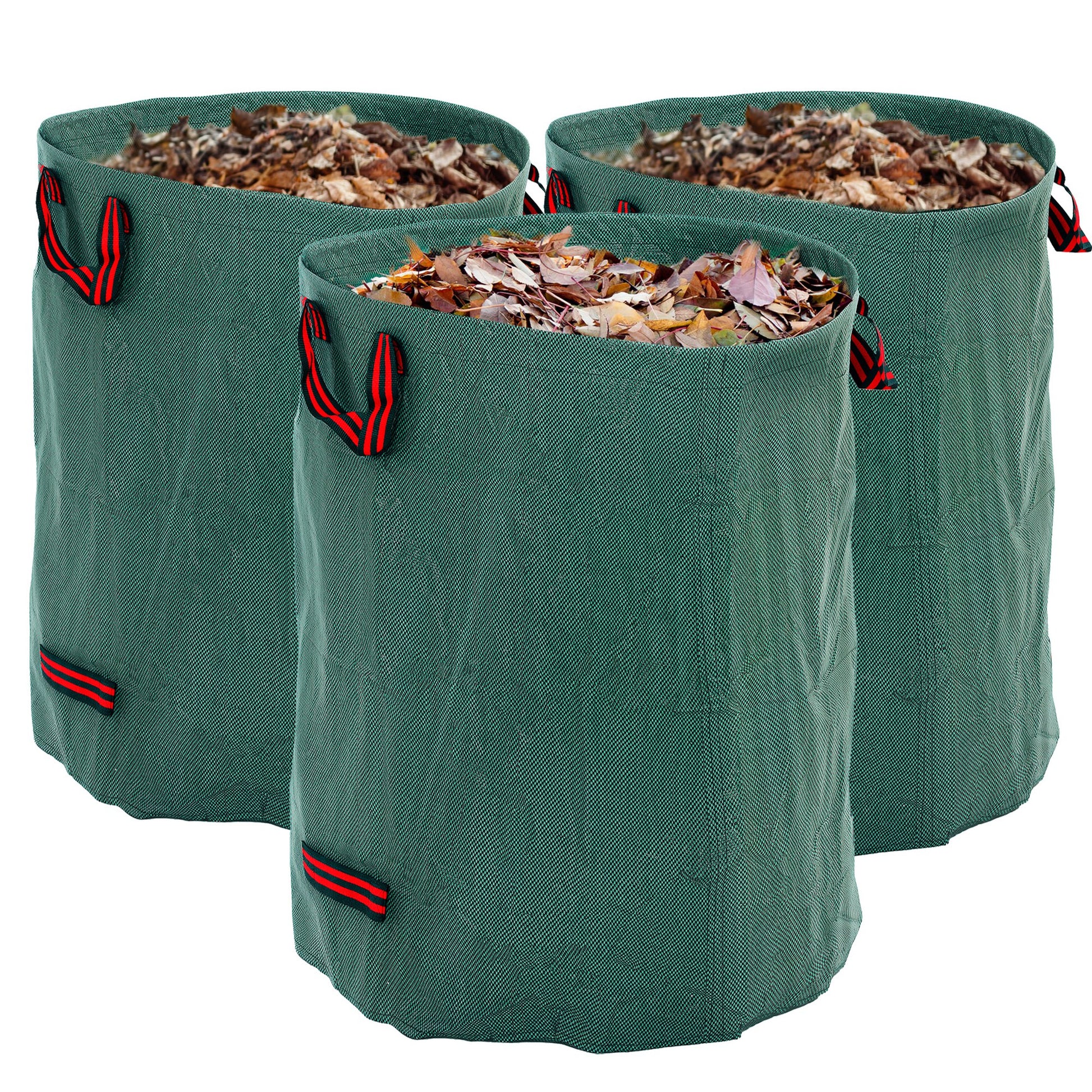 Photo of Outsunny Garden Waste Bags, 300L x 3 Heavy Duty Garden Bags, Foldable and Reusable Waste Sacks with Handles for Loading Leaf, Trash, Debris, Green in Green colour on a white background