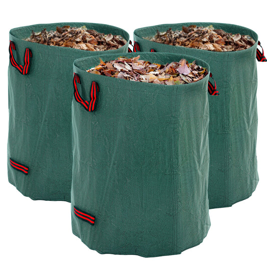 Photo of Outsunny Garden Waste Bags, 300L x 3 Heavy Duty Garden Bags, Foldable and Reusable Waste Sacks with Handles for Loading Leaf, Trash, Debris, Green in Green colour on a white background