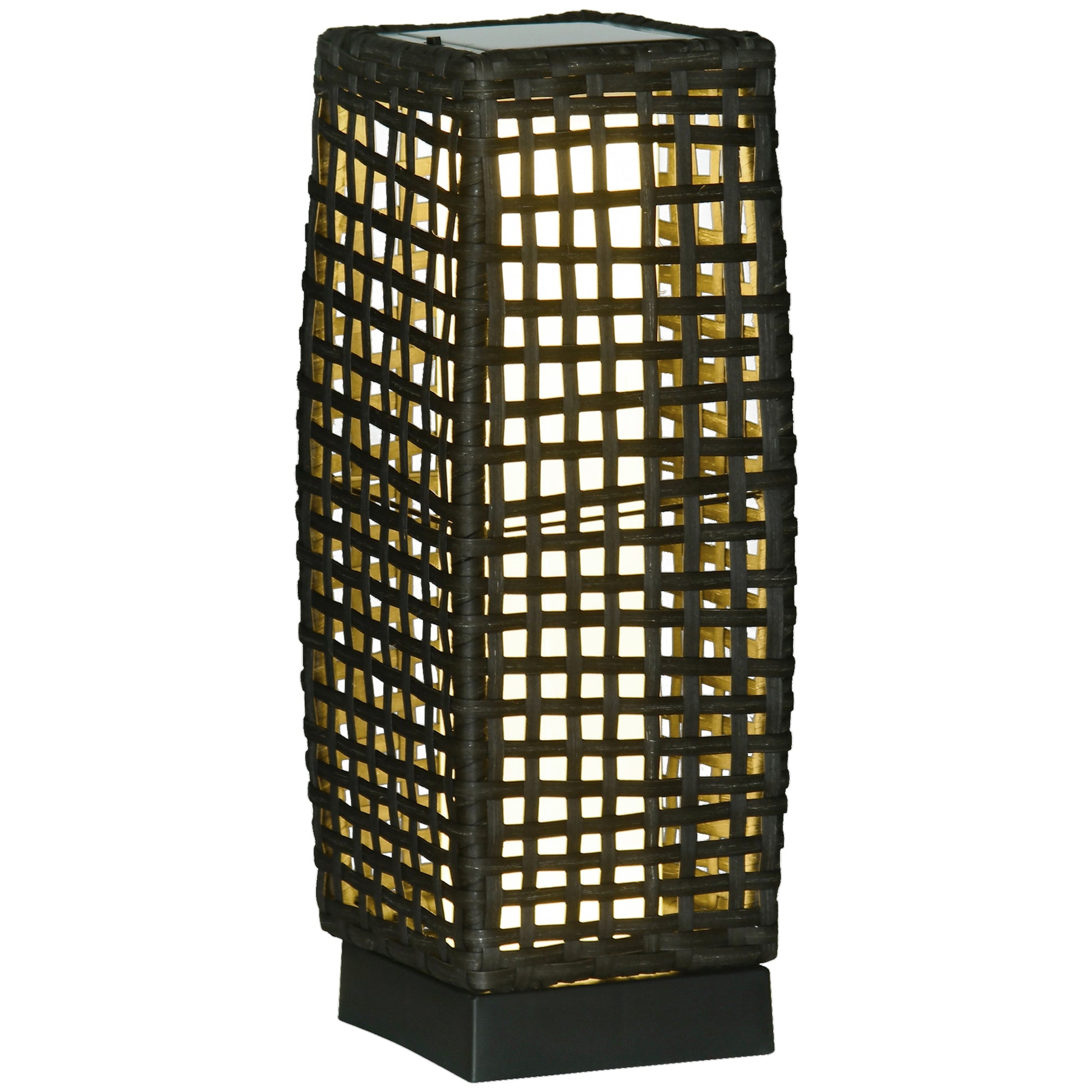 Photo of Outsunny Outdoor Rattan Solar Lantern, Brushed PE Wicker Patio Garden Lantern wtih Auto On/Off Solar Powered LED Lights for Indoor & Outdoor Use, Porch, Yard, Lawn, Courtyard, Grey in Grey colour on a white background
