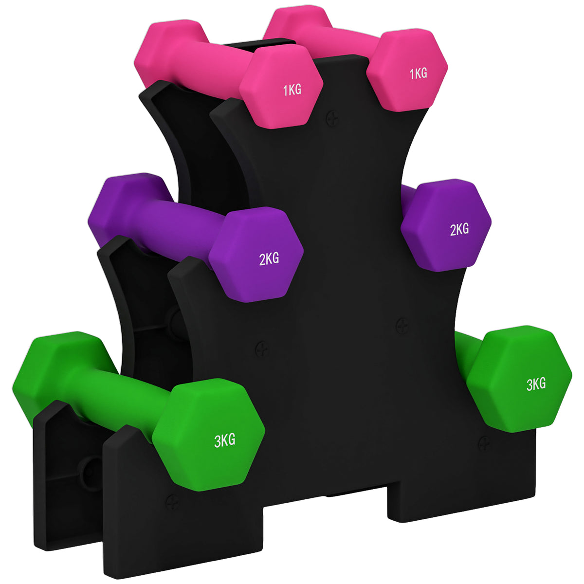 Photo of SPORTNOW 2 x 1kg, 2 x 2kg, 2 x 3kg Dumbbells Set with Dumbbell Rack, Hand Weights for Home Gym Training in Training colour on a white background