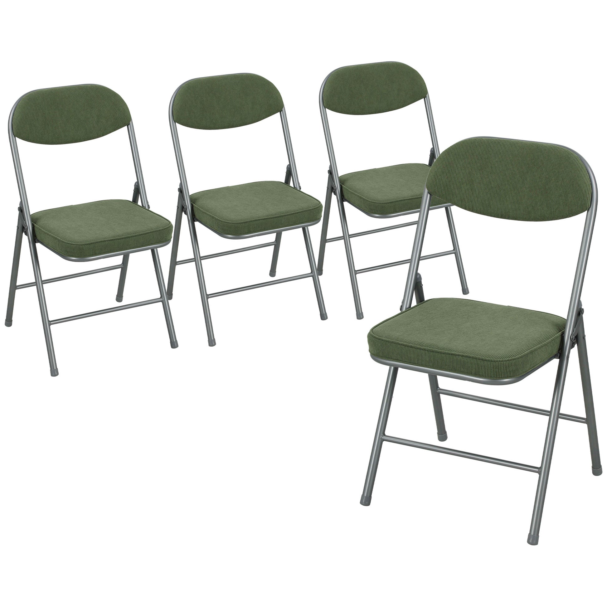 Photo of HOMCOM Set of Four Folding Corduroy Seat Chairs - Green in Green colour on a white background