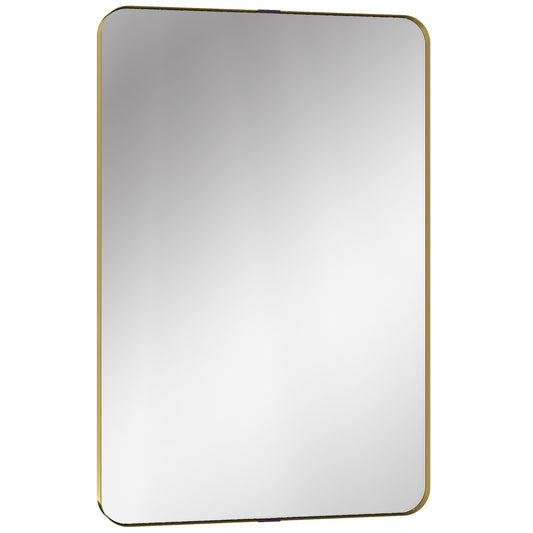 Photo of HOMCOM Rectangular Wall Mirror, 90 x 60 cm Wall Mounted Bathroom Mirror w/ Aluminium Alloy Frame and Tempered Glass, Gold Tone in Tone colour on a white background