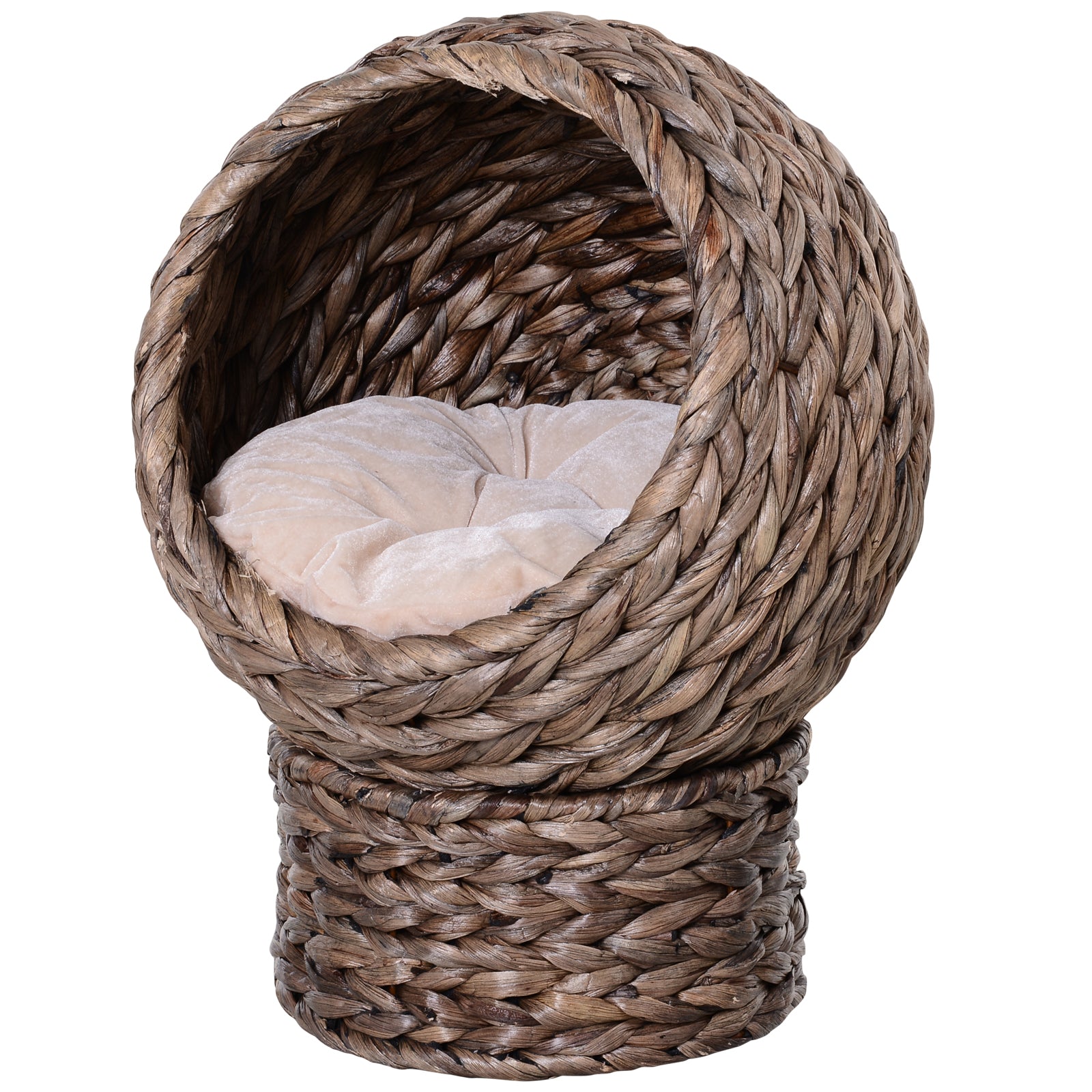 Photo of PawHut Wicker Cat Bed, Raised Rattan Cat Basket with Cylindrical Base, Soft Washable Cushion, 42 x 33 x 52cm - Brown in Brown colour on a white background