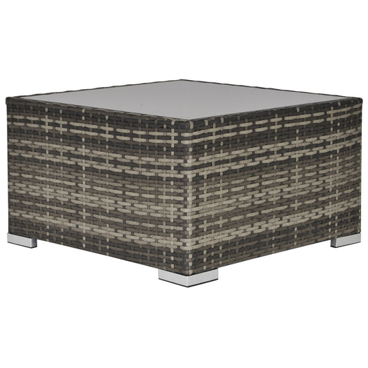Photo of Outsunny Square PE Wicker Rattan Table with Glass Top - Dark Grey in Grey colour on a white background