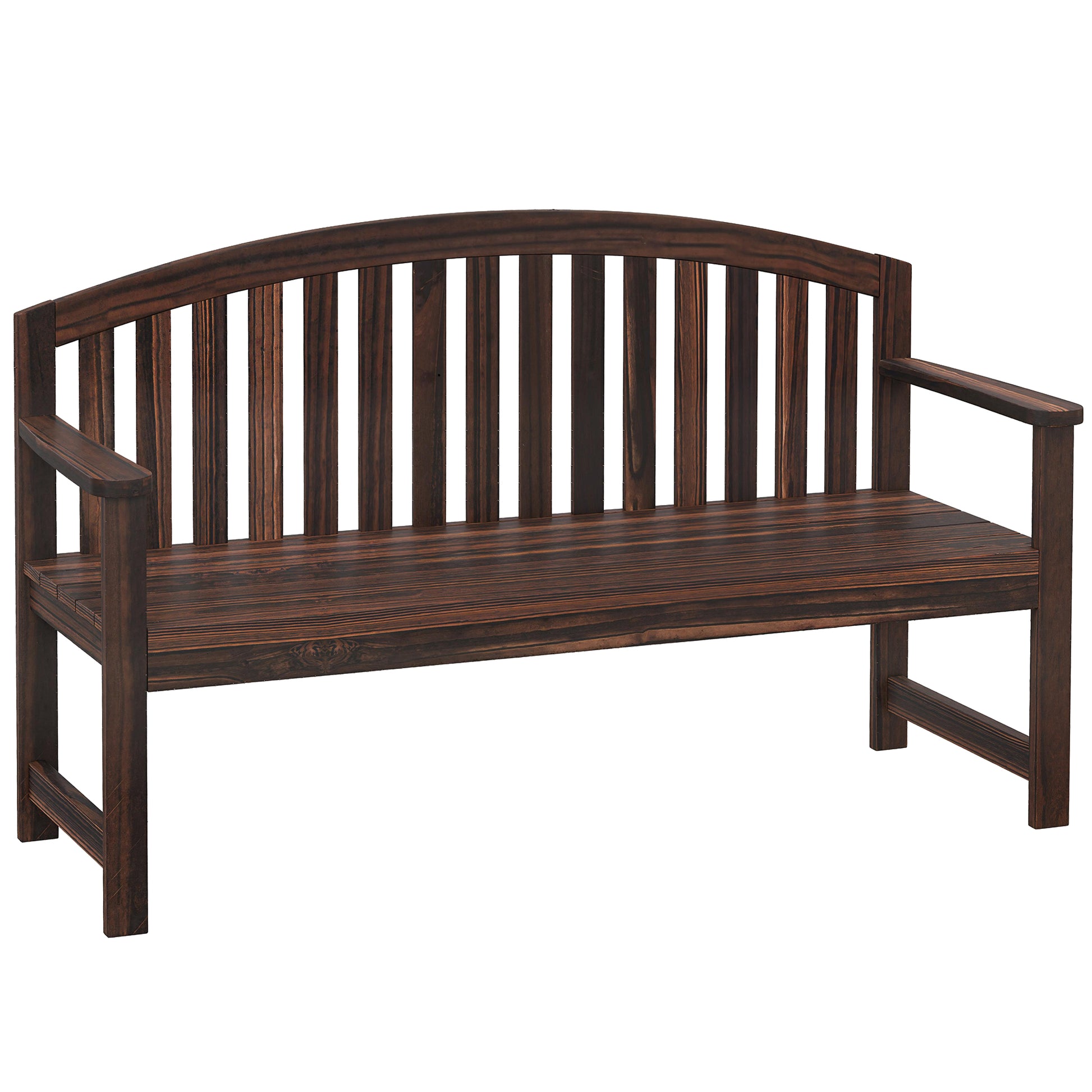 Photo of Outsunny 2 Seater Wooden Garden Bench with Armrest, Outdoor Furniture Chair for Park, Balcony, Carbonised Finish in Finish colour on a white background