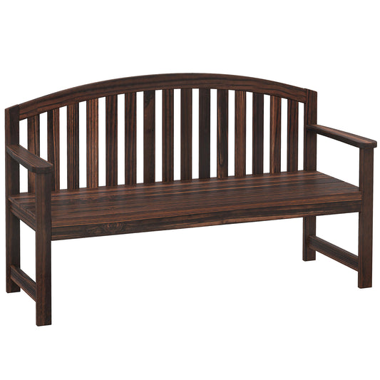 Photo of Outsunny 2 Seater Wooden Garden Bench with Armrest, Outdoor Furniture Chair for Park, Balcony, Carbonised Finish in Finish colour on a white background