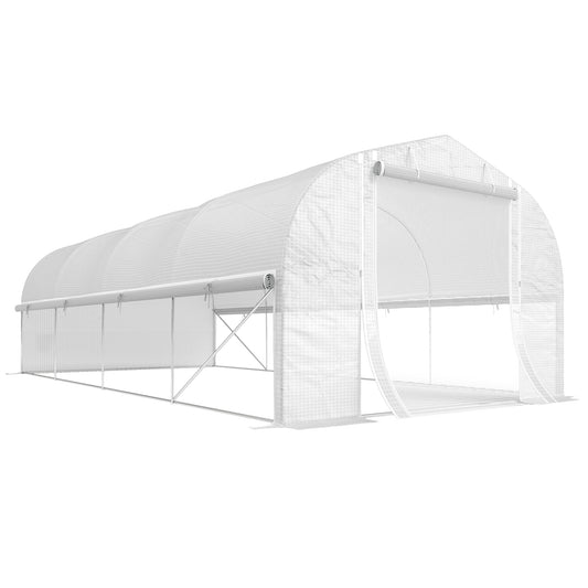 Photo of Outsunny 19.5 x 9.8ft Tunnel Greenhouse, with Accessories - White in White colour on a white background