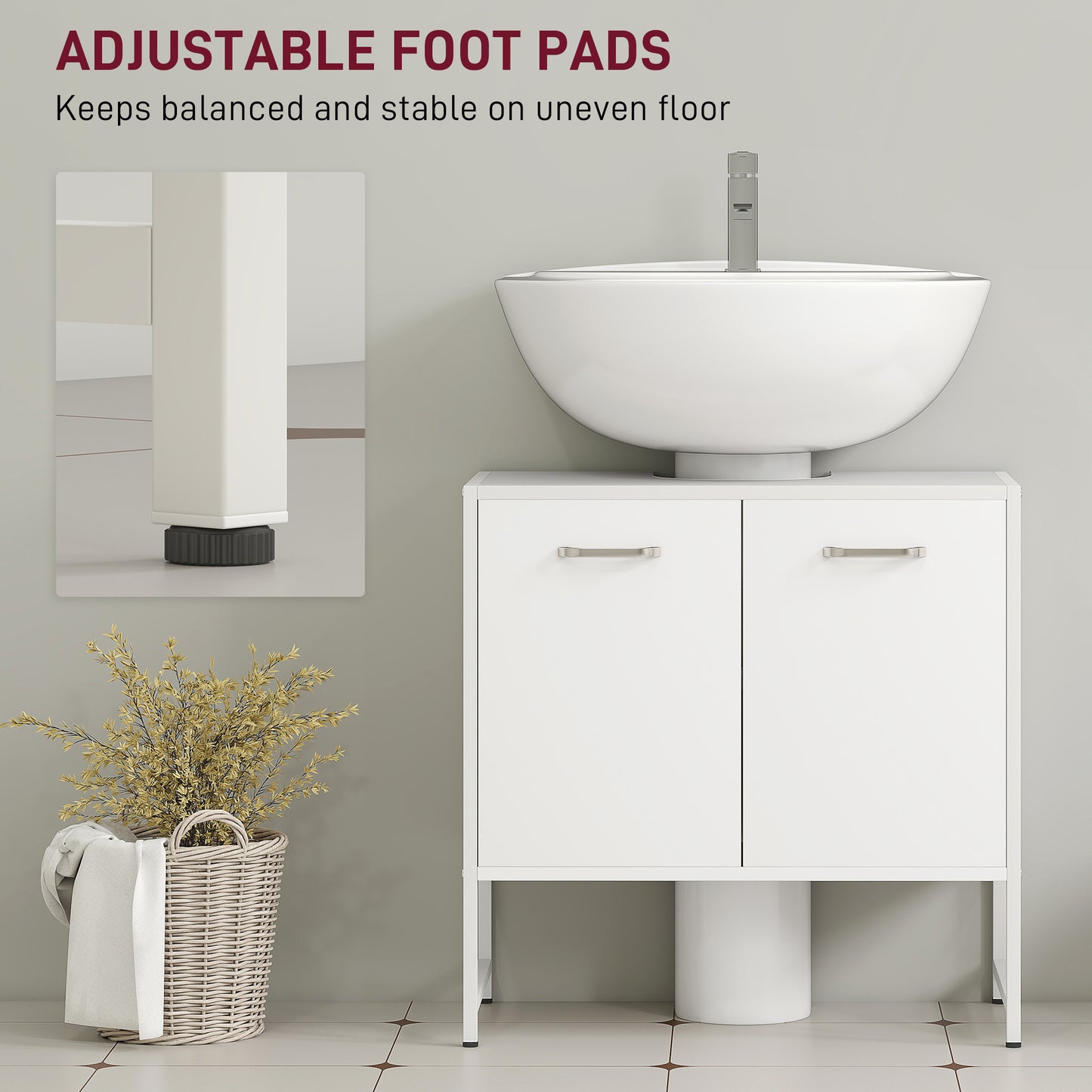 HOMCOM Bathroom Vanity Unit, Under Sink Storage Cabinet with Soft-Close Doors for Basin without or with Pedestal, White
