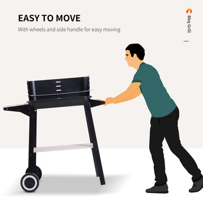 Outsunny wheeled charcoal barbecue grill with side handle