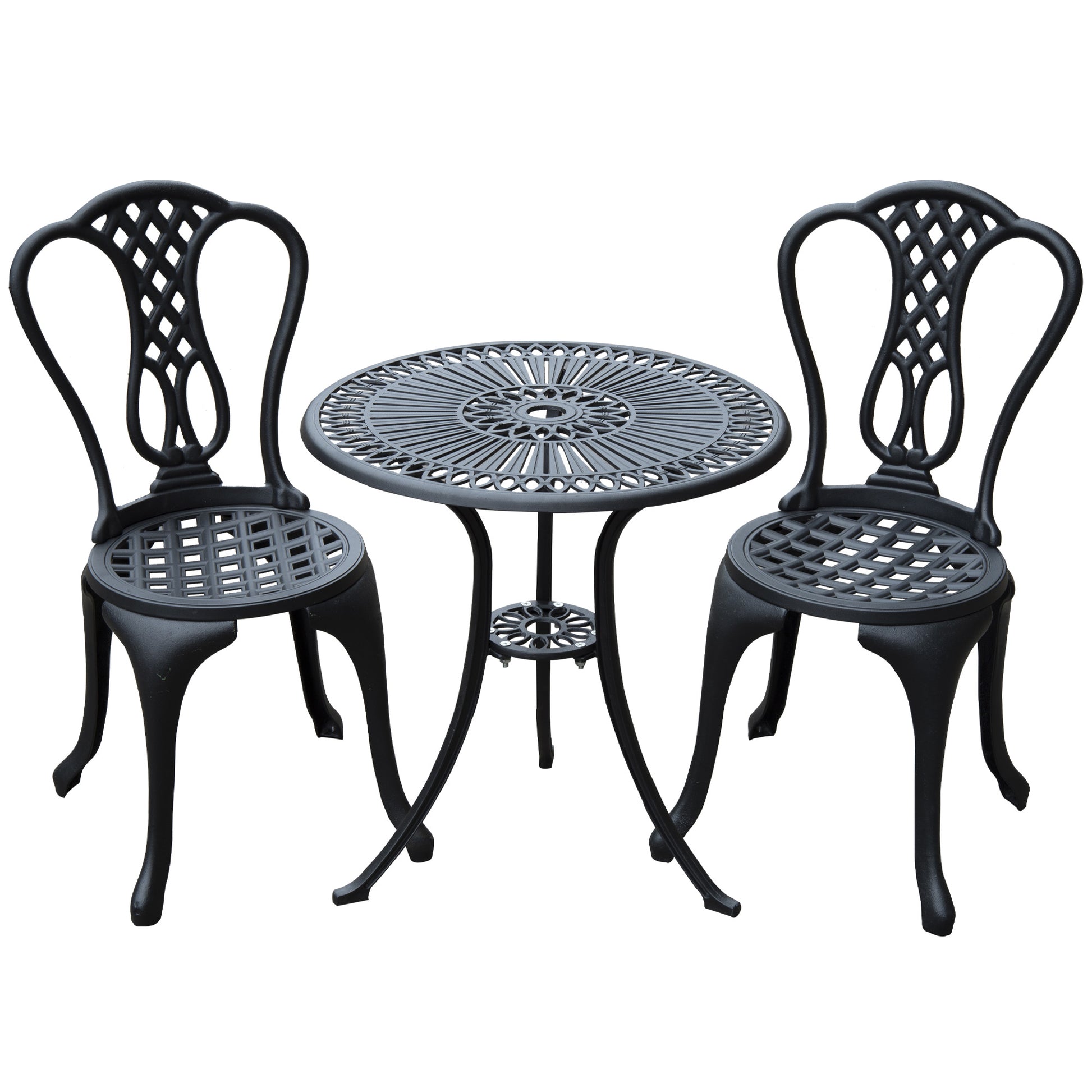 Photo of Outsunny 3 Piece Small Patio Furnture Cast Aluminium Bistro Set Garden Outdoor Table and Chairs Shabby Chic Style in Style colour on a white background