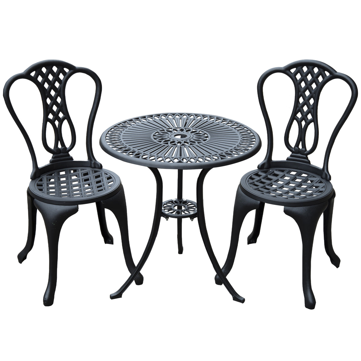 Photo of Outsunny 3 Piece Small Patio Furnture Cast Aluminium Bistro Set Garden Outdoor Table and Chairs Shabby Chic Style in Style colour on a white background