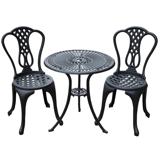 Photo of Outsunny 3 Piece Small Patio Furnture Cast Aluminium Bistro Set Garden Outdoor Table and Chairs Shabby Chic Style in Style colour on a white background