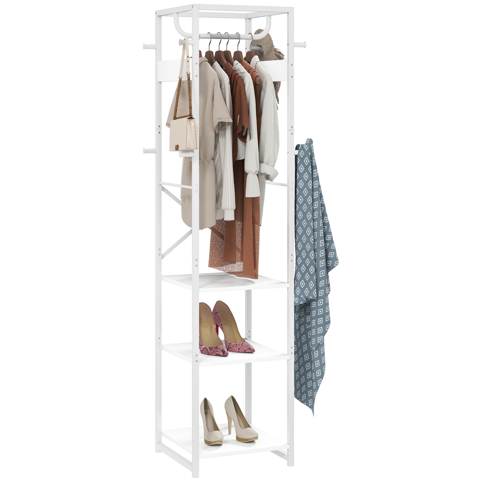 Photo of HOMCOM Multi-Storage Clothes Rack - White in White colour on a white background