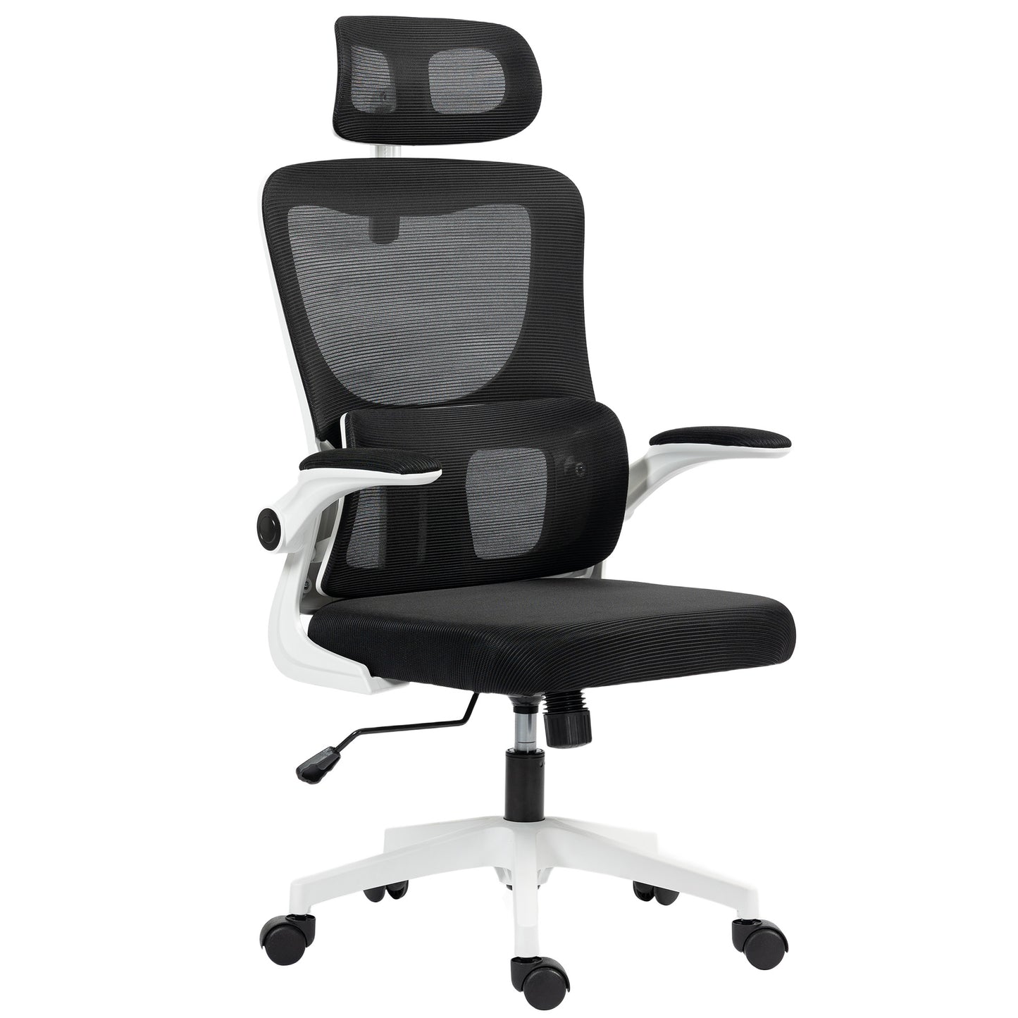 Photo of Vinsetto Ergonomic Office Chair, High Back Mesh Computer Desk Chair with Adjustable Headrest and Lumbar Support, Rotatable Armrests, Tilt Function for Home Office, Black in Black colour on a white background