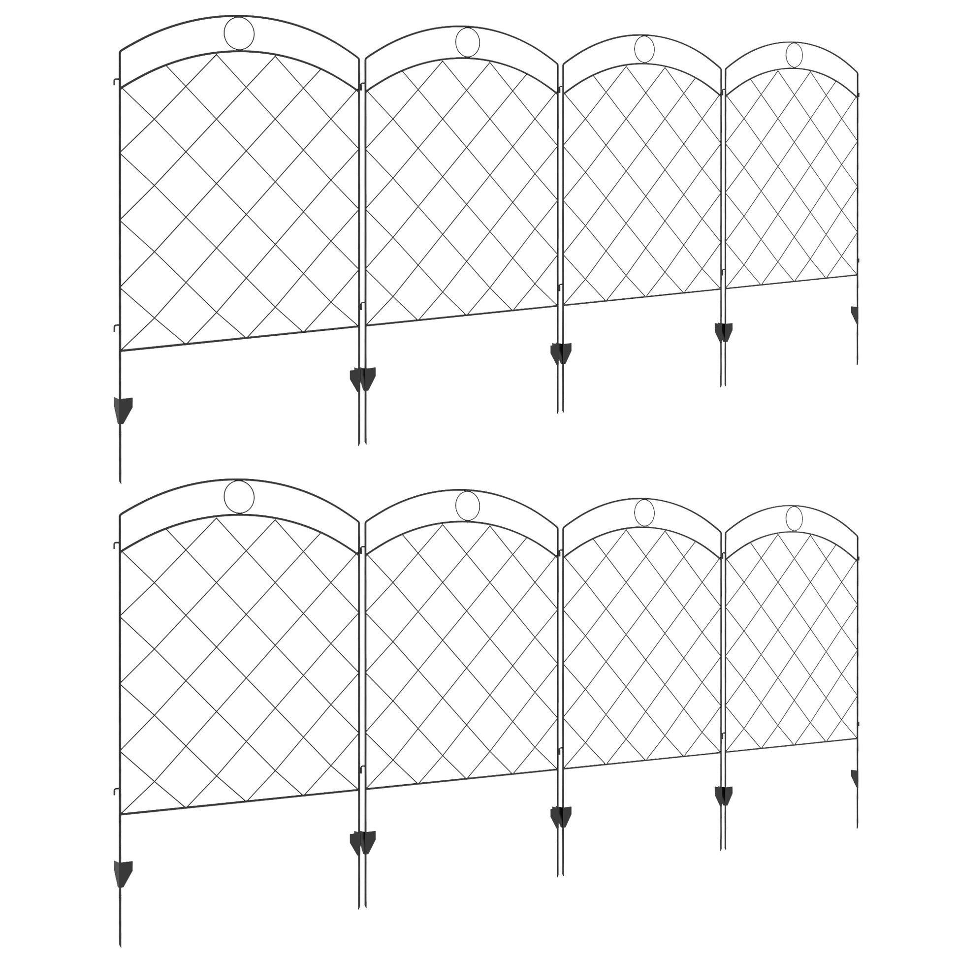 Photo of Outsunny Decorative Garden Fencing, 43in x 11.4ft Outdoor Picket Fence Panels, 8PCs Rustproof Steel Wire Landscape Flower Bed Border Edging Animal Barrier, Black in Black colour on a white background
