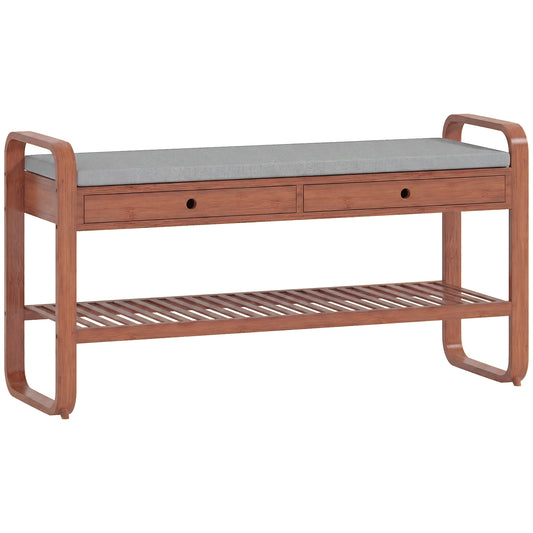 Photo of HOMCOM Shoe Bench with 2 Drawers Cushioned Seat Shoe Storage Bench for Hallway 105 cm Dark Brown and Grey in Grey colour on a white background