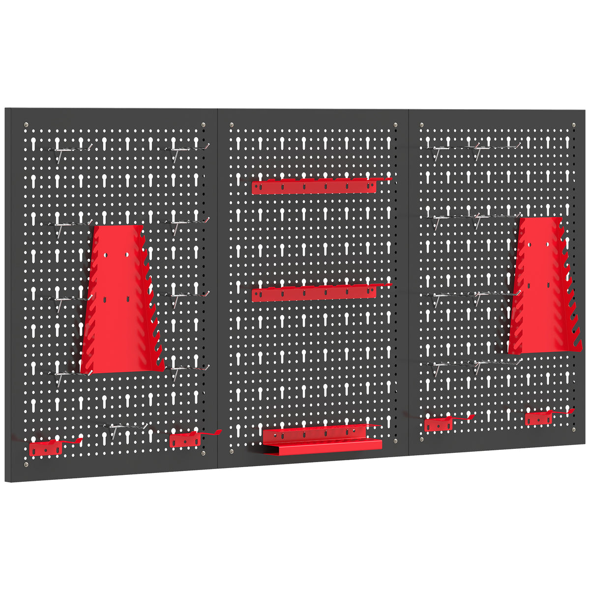 Photo of HOMCOM 28 Pcs Wall-Mounted Pegboard with 3 Boards, Garage Tool Storage Unit Black and Red in Red colour on a white background