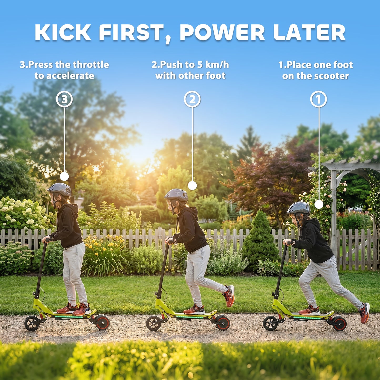 SPORTNOW Electric Scooter for Kids, Foldable E Scooter for Age Age 6+ with LED Display, RGB lights, Up to 16km/h, Green