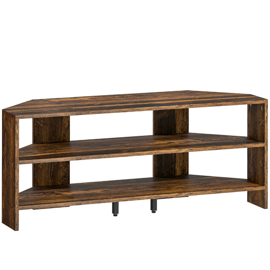 Photo of HOMCOM Corner TV Stand with 2 Open Shelves for 47 Inch TV - Rustic Brown in Brown colour on a white background