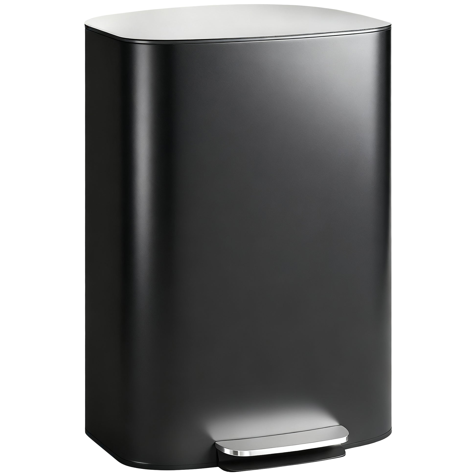 Photo of HOMCOM 50L Kitchen Bin with Soft-Close Lid and Stay-Open Function, Stainless Steel Pedal Bin with Removable Inner Bucket, Carry Handle for Kitchen, Office, Home, Black in Black colour on a white background