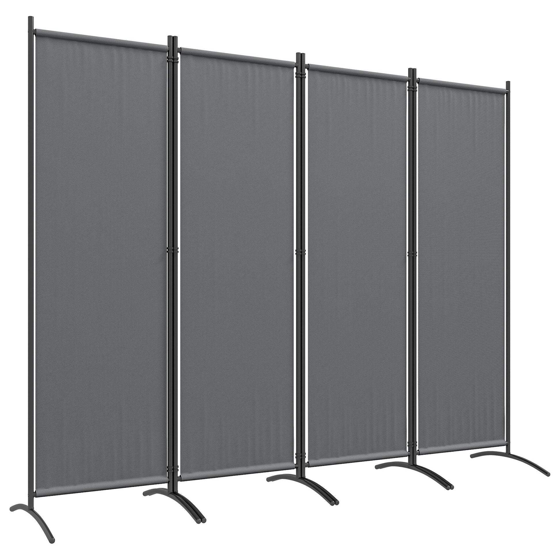 Photo of Outsunny 4 Panel Folding Room Divider, 1.7m Privacy Screen with Wide Feet, Portable Freestanding Metal Partition Separator for Office, Living Room, Bedroom, Dining Room, Dark Grey in Grey colour on a white background