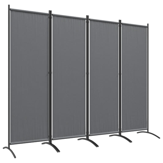 Photo of Outsunny 4 Panel Folding Room Divider, 1.7m Privacy Screen with Wide Feet, Portable Freestanding Metal Partition Separator for Office, Living Room, Bedroom, Dining Room, Dark Grey in Grey colour on a white background