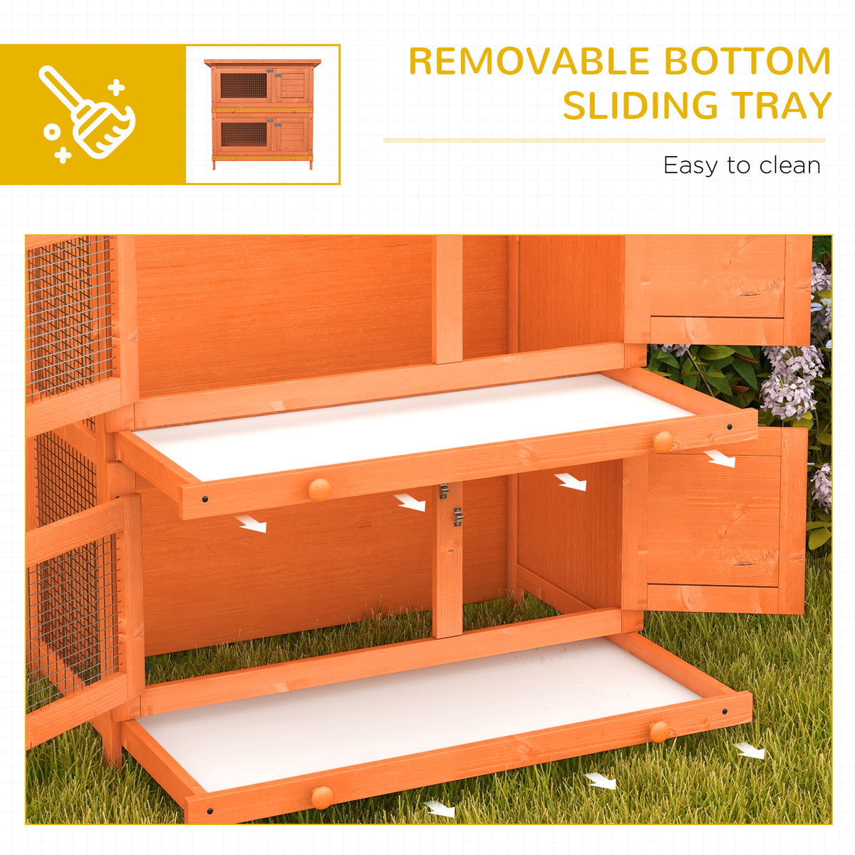 PawHut 2-Tier Rabbit Hutch with Separate Living Levels & Slide-Out Tray, 90 x 45 x 90 cm, Natural Wood Finish